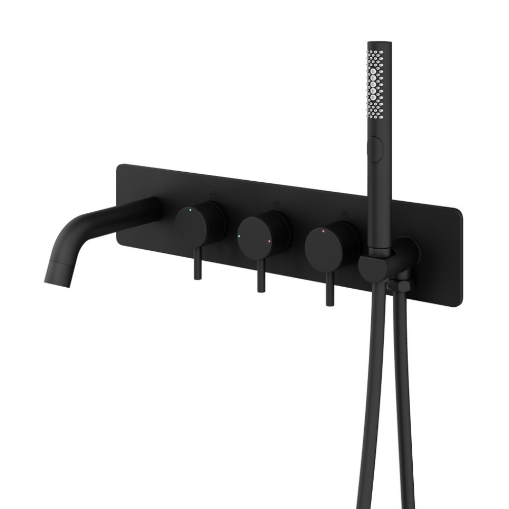 Product Cut out image of the Abacus Iso Pro Matt Black Wall Mounted 5 Tap Hole Bath Shower Mixer